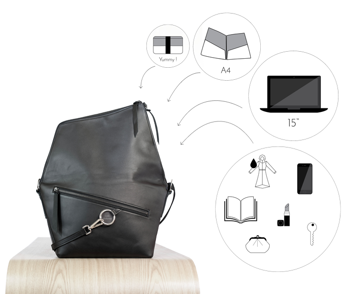 Le sac à main en cuir Lady Harberton vue dépliée Vue de face déplié du sac à main en cuir pour cycliste urbaine : Le sac messenger de Lady Harberton