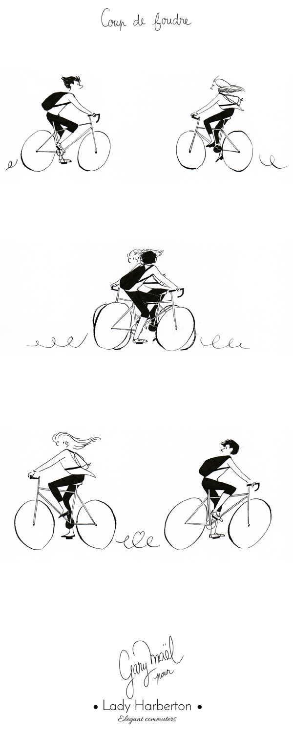 dessin rencontres à vélo coup de foudre par gary Mael pour Lady Harberton