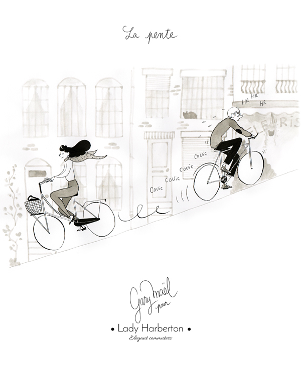 La-pente-Dessin-femme-vélo-rue-pente-ville-par-Gary-Mael-pour-Lady-Harberton