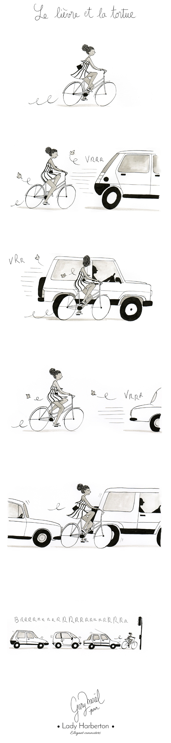 vélo en ville dessin par Gary Maël pour Lady Harberton