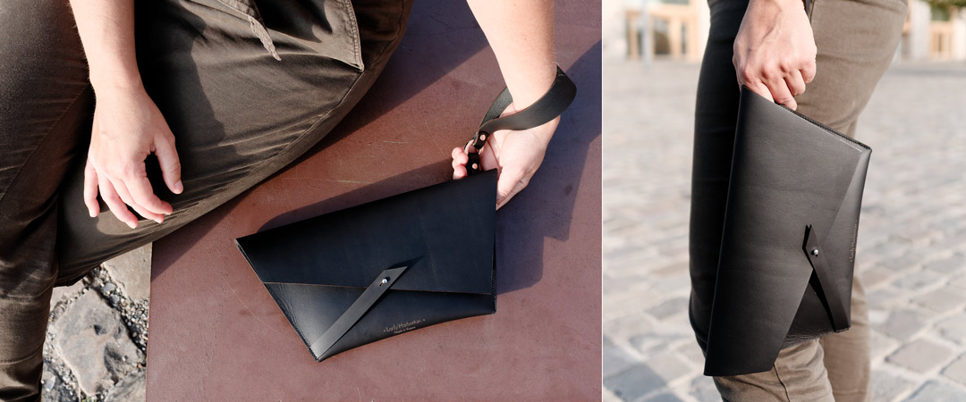 Pochette Lady Harberton sac à dragonne en cuir minimaliste fabriqué en France